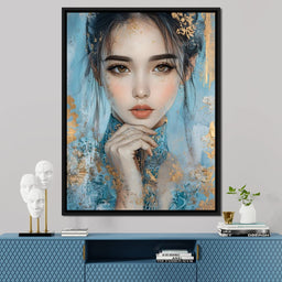 Golden Petals on Celestial Blue - NicheCanvas