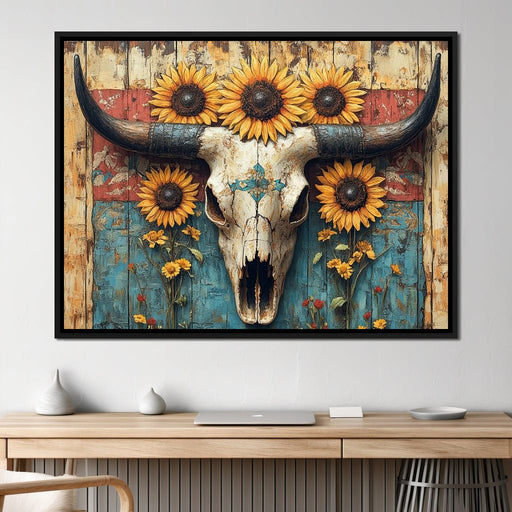 Sunflower Skulls Vintage Charm Canvas Print
