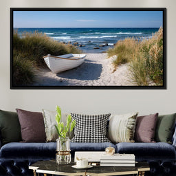 White Rowboat Coastal Dunes - NicheCanvas