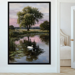Swan Pond Willow Sunset Sky - NicheCanvas