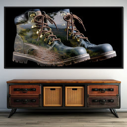 Mountain Trail Hiking Boots Double Exposure - NicheCanvas