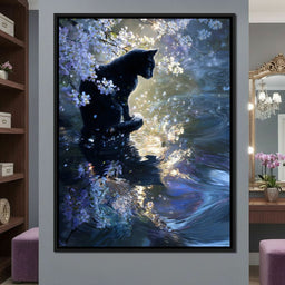 Black Cat Blossom Reflection - NicheCanvas