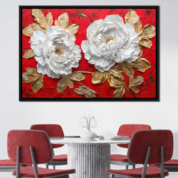 Golden Petals on Ruby Waves - NicheCanvas