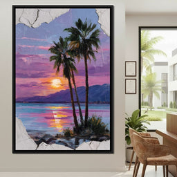 Palm Silhouettes Sunset Sky - NicheCanvas
