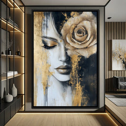 Golden Rose Reverie Portrait - NicheCanvas