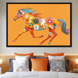 Blooming Horse on Tangerine - NicheCanvas