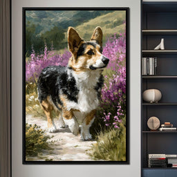 Corgi Along Heather Pathway - NicheCanvas