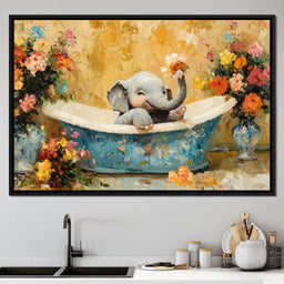 Elephant Joy in Floral Bath - NicheCanvas