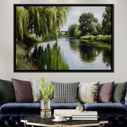 Willow Reflections Along Riverbank - NicheCanvas