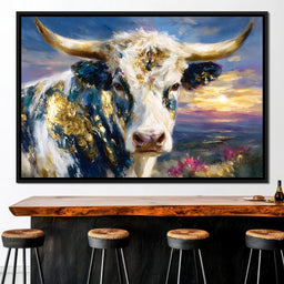 Golden Highland Cow Sunset - NicheCanvas