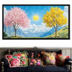 Yellow & Pink Trees Under the Sun - NicheCanvas