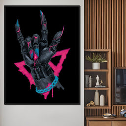 Neon Skeleton Rock Hand Sign - NicheCanvas