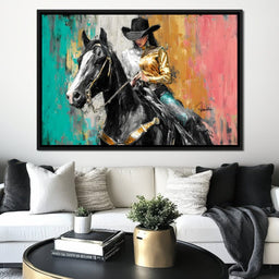 Golden Rider on Midnight Steed - NicheCanvas