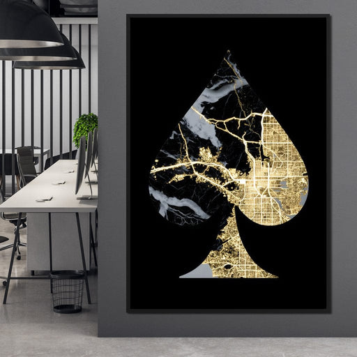 Golden Spade Deco Map Canvas Print