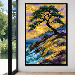 Golden Shoreline Beneath An Ancient Pine - NicheCanvas