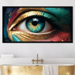 Golden Teal Visionary Eye Portrait - NicheCanvas