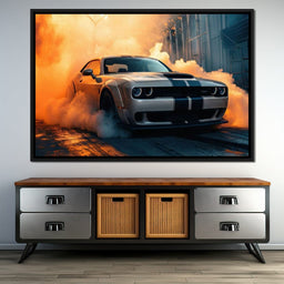 Silver Hellcat Burnout - Rider Art - NicheCanvas