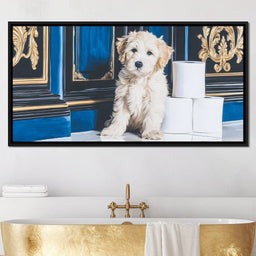 Regal Puppy Bathroom Antics - NicheCanvas