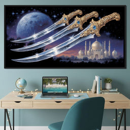 Moonlit Blades Over Golden Palace - NicheCanvas