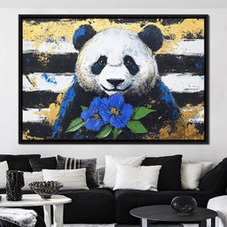 Golden Panda with Indigo Blooms - Alicia Smith - NicheCanvas