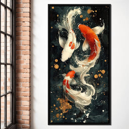 Koi Dance Under Golden Moon - NicheCanvas