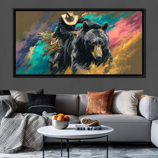 Cowboy Riding Wild Bear Canvas Print