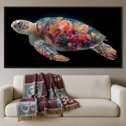 Floral Reef Sea Turtle Glow - NicheCanvas