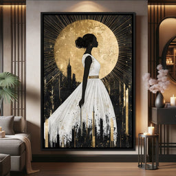 Golden Silhouette City Radiance - NicheCanvas