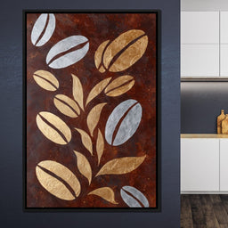 Golden Coffee Beans Botanical Flow - NicheCanvas