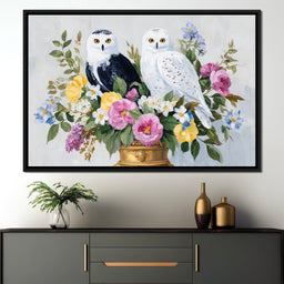 Snowy Owls Floral - NicheCanvas
