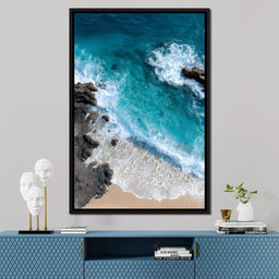Turquoise Tide on Rock Shore - NicheCanvas