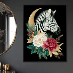 Moonlit Floral Gold Zebra - NicheCanvas
