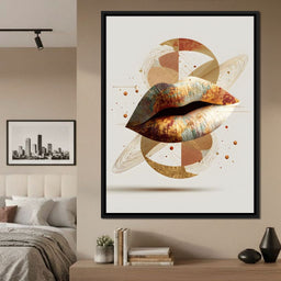 Golden Orbit Abstract Lips - NicheCanvas