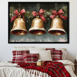 Snow Kissed Golden Holiday Bells - NicheCanvas