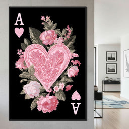 Floral Ace of Hearts Pink Rose - NicheCanvas
