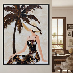 Palm Shade Lady With Sunhat - NicheCanvas