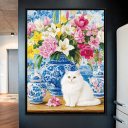Floral Harmony and Feline Charm - NicheCanvas