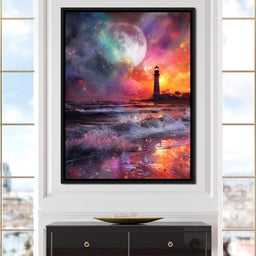 Celestial Lighthouse Tempest Waves - NicheCanvas