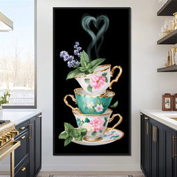 Golden Teacups Botanical Romance - NicheCanvas
