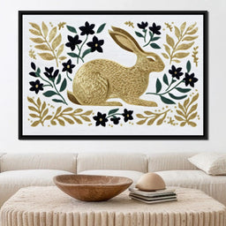 Golden Hare Botanical Folk Scene - NicheCanvas