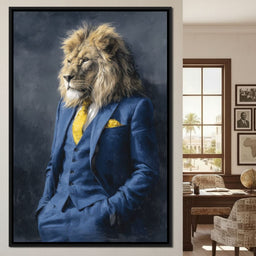 Regal Lion Portrait Blue Suit - NicheCanvas