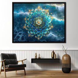 Lotus Reverie Over Ocean Waves - NicheCanvas