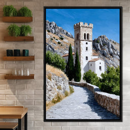 Mediterranean Stone Tower Pathway - NicheCanvas