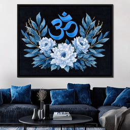 Om Blue Lotus Floral Mandala - NicheCanvas