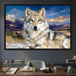 Golden Alpine Wolf Portrait - Neal Hackett - NicheCanvas