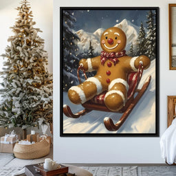 Snowy Sled Ride Gingerbread Joy - NicheCanvas