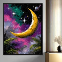 Golden Crescent Cosmic Nightscape - NicheCanvas