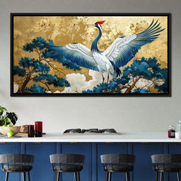 Majestic Crane Over Golden Waters - NicheCanvas