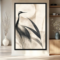 Lone Crane Watching The Pale Disc - NicheCanvas