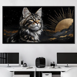 Golden Feline Under Starlight - NicheCanvas